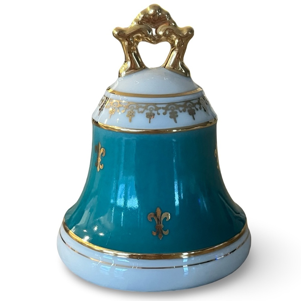Vintage Limoges Turquoise Gold Porcelain Dinner Bell